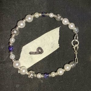 Pearl, crystal and silver beaded bracelet